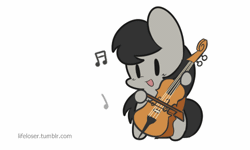 Size: 500x300 | Tagged: safe, artist:lifeloser, derpibooru import, octavia melody, earth pony, pony, animated, cello, cute, diabetes, musical instrument, open mouth, simple background, solo, white background
