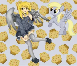 Size: 2100x1800 | Tagged: artist:magico-enma, clothes, derpibooru import, derpy hooves, human, humanized, human ponidox, light skin, muffin, safe, skirt, underp, winged humanization