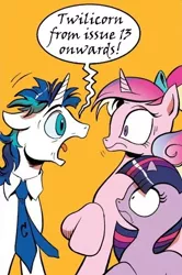 Size: 365x549 | Tagged: safe, derpibooru import, edit, idw, princess cadance, shining armor, twilight sparkle, twilight sparkle (alicorn), alicorn, pony, unicorn, spoiler:comic, spoiler:comic11, comic, exploitable meme, female, filly, filly twilight sparkle, male, meme, screaming armor, teen princess cadance, younger