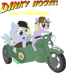 Size: 2000x2208 | Tagged: safe, artist:axemgr, derpibooru import, derpy hooves, dinky hooves, pegasus, pony, crossover, female, indiana jones, mare