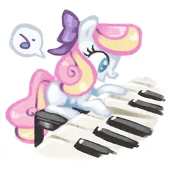 Size: 800x800 | Tagged: artist:needsmoarg4, derpibooru import, filly, hair bow, happy, lullaby moon, older, piano, safe, solo