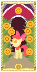 Size: 800x1550 | Tagged: apple bloom, artist:janeesper, coin, derpibooru import, nine of coins, nine of diamonds, safe, solo, tarot card