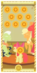 Size: 800x1550 | Tagged: safe, artist:janeesper, derpibooru import, apple bloom, applejack, big macintosh, granny smith, earth pony, pony, coin, male, stallion, tarot card, ten of coins, ten of diamonds