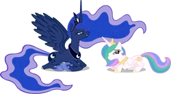 Size: 3945x2165 | Tagged: age swap, artist:draikjack, derpibooru import, princess celestia, princess luna, role reversal, safe, simple background, transparent background, ultimate luna, vector