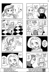 Size: 700x1030 | Tagged: 4koma, ambiguous facial structure, anthro, artist:shepherd0821, big breasts, breasts, busty fluttershy, busty princess celestia, clothes, comic, comic:friendship is 4komagic, derpibooru import, dreamworks face, fanbook, female, fluttershy, princess celestia, rarity, safe, sweater, sweatershy, unguligrade anthro