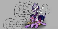 Size: 1366x686 | Tagged: suggestive, artist:almar, derpibooru import, clover the clever, princess platinum, rarity, twilight sparkle, pony, unicorn, hearth's warming eve (episode), abuse, accident, angry, bdsm, bipedal, bit, bit gag, blushing, bridle, crying, dialogue, drool, eyeshadow, female, femdom, femsub, floppy ears, gag, heart, hearth's warming eve, leash, lesbian, mare, masochism, open mouth, punishment, raridom, reins, rope, submissive, twilybuse, underhoof, urine, vulgar, whip