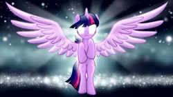 Size: 1191x670 | Tagged: safe, artist:blackgryph0n, derpibooru import, twilight sparkle, twilight sparkle (alicorn), alicorn, pony, awesome, cover art, epic, faster than you know, flying, glowing eyes, solo, spread wings
