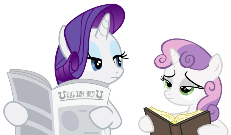 Size: 1537x895 | Tagged: book, derpibooru import, edit, implied facehoof, newspaper, rarity, rarity is not amused, reaction image, reading, safe, simple background, sisters, sweetie belle, sweetie belle is not amused, transparent background, unamused, vector
