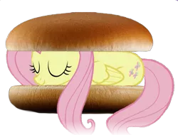 Size: 631x479 | Tagged: burger, derpibooru import, flutterburger, fluttershy, food, original species, safe, sleeping, solo