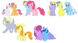 Size: 3000x1644 | Tagged: safe, artist:fangkittyartist, derpibooru import, berry punch, berryshine, carrot top, cloud kicker, derpy hooves, golden harvest, lemon hearts, linky, minuette, pinkie pie, rainbow dash, scootaloo, shoeshine, sweetie belle, pegasus, pony, berrygate, cloudshine, derpytop, female, lemonkicker, lemonshoe, lesbian, mare, pinkiedash, scootabelle, shipping