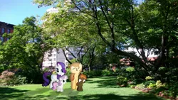 Size: 1920x1080 | Tagged: artist:mr-kennedy92, button mash, derpibooru import, irl, oc, oc:cream heart, park, photo, ponies in real life, rarity, safe, shadow, sweetie belle, tree, vector