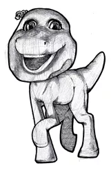 Size: 826x1280 | Tagged: abomination, artist:sdteddybear, barney, barneyfag, derpibooru import, dinosaur, monochrome, nightmare fuel, not salmon, oc, ohgodwhat, safe, solo, unofficial characters only, wat, why, why sid why