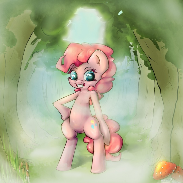 Size: 3000x3000 | Tagged: safe, artist:angelwing314, derpibooru import, pinkie pie, pony, bipedal, forest, solo