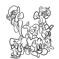 Size: 2756x2756 | Tagged: applejack, artist:olympic tea bagger, derpibooru import, fluttershy, licking, mane six, monochrome, pinkie pie, rainbow dash, rarity, safe, twilight sparkle