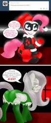 Size: 1985x4719 | Tagged: artist:blackbewhite2k7, ask, batman, batman and robin, comic, crossover, derpibooru import, flutterbitch, fluttershy, harley quinn, joel schumacher, parody, pinkie pie, plot, poison ivy, safe, steven magnet, take that, tumblr