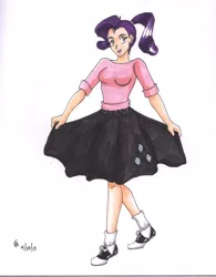 Size: 790x1012 | Tagged: 1950s, 50s, artist:mayorlight, clothes, derpibooru import, human, humanized, light skin, rarity, safe, skirt, sock hop, solo