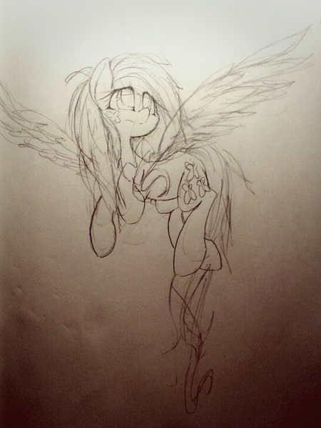 Size: 768x1024 | Tagged: artist:black dog, dark, derpibooru import, fluttershy, flying, safe, solo, traditional art, wip