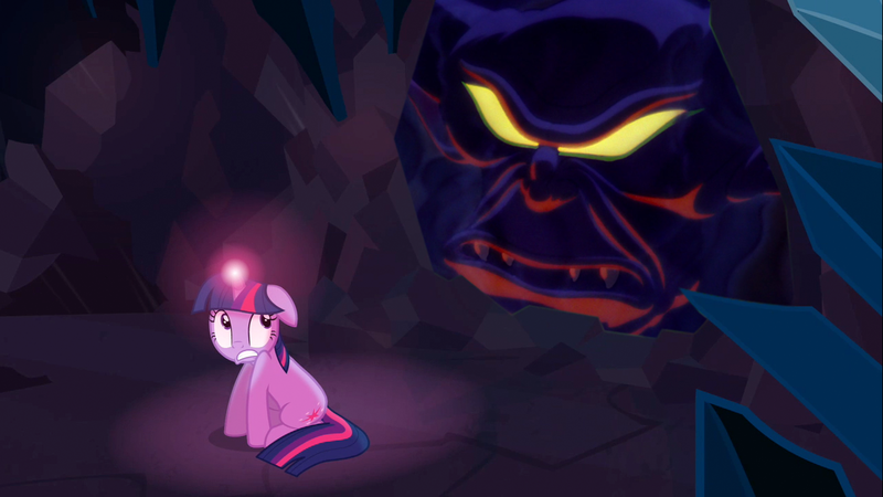 Size: 1280x720 | Tagged: safe, derpibooru import, edit, edited screencap, screencap, twilight sparkle, pony, unicorn, a canterlot wedding, cave, cave meme, chernabog, crystal caverns, disney, exploitable meme, fantasia, scared, unicorn twilight