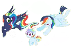 Size: 1095x730 | Tagged: safe, artist:nabbiekitty, derpibooru import, oc, oc:cloud puff, oc:sunrise brisk, oc:white whirl, unofficial characters only, pegasus, pony, offspring, parent:rainbow dash, parent:soarin', parents:soarindash, siblings, simple background, sisters, transparent background