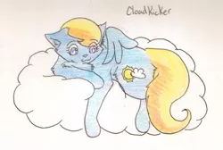 Size: 816x548 | Tagged: artist:nekotigerfire, cat, cloud, cloud kicker, derpibooru import, safe, solo, species swap, traditional art