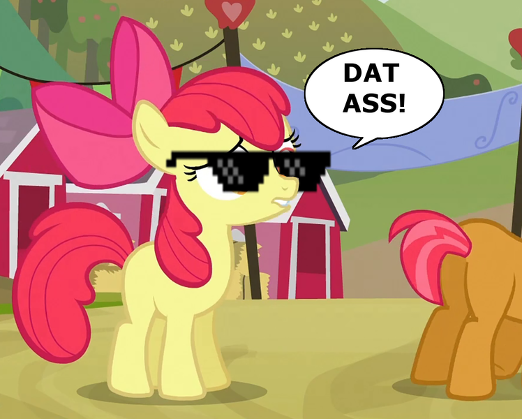 Size: 1080x866 | Tagged: apple bloom, applecest, appleseed, babs seed, chat bubble, dat butt, derpibooru import, edit, female, incest, lesbian, plot, safe, shipping, sunglasses