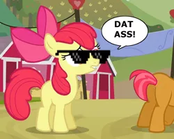 Size: 1080x866 | Tagged: apple bloom, applecest, appleseed, babs seed, chat bubble, dat butt, derpibooru import, edit, female, incest, lesbian, plot, safe, shipping, sunglasses