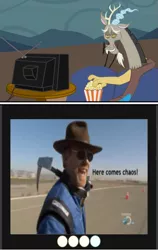 Size: 379x600 | Tagged: adam savage, chaos, derpibooru import, discord, discovery channel, exploitable meme, meme, mythbusters, obligatory pony, safe, tv meme