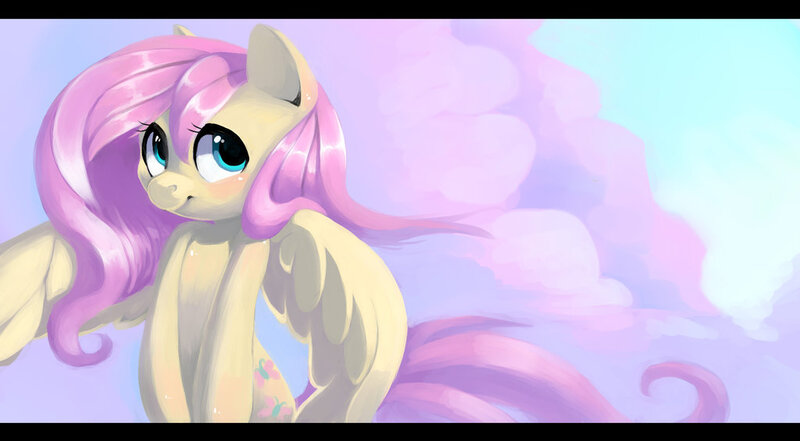 Size: 1024x565 | Tagged: safe, artist:typicalup, derpibooru import, fluttershy, pegasus, pony, cute, female, flying, mare, shyabetes, solo