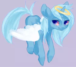 Size: 722x645 | Tagged: dead source, safe, artist:piptart, derpibooru import, trixie, pony, unicorn, ask-stoned-trixie, female, halo, looking at you, mare, simple background, solo, stoned trixie