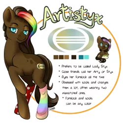 Size: 893x894 | Tagged: safe, artist:styxlady, derpibooru import, oc, oc:artistyx, unofficial characters only, earth pony, pony, clothes, rainbow socks, socks, solo, striped socks