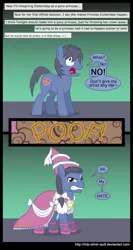 Size: 2000x3771 | Tagged: angry, artist:mlp-silver-quill, bow, braid, clothes, comments, crossdressing, derpibooru import, dress, glare, gritted teeth, looking at you, metahumor, oc, oc:clutterstep, open mouth, princess, princess hat, safe, solo, unofficial characters only, wide eyes