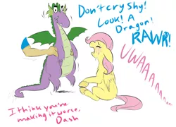 Size: 1048x756 | Tagged: artist:cartoonlion, artist:tommymocacci, colored, crying, derpibooru import, dialogue, dragon, filly, fluttershy, futa, futa fluttershy, human, humanized, intersex, oc, oc:futashy, rainbow dash, safe, text, younger