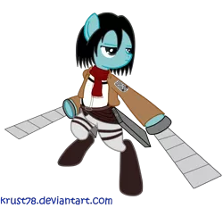 Size: 1500x1400 | Tagged: artist:krust78, attack on titan, derpibooru import, mikasa ackerman, oc, ponified, safe, semi-anthro, simple background, solo, sword, transparent background, unofficial characters only, weapon