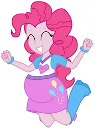 Size: 660x888 | Tagged: safe, derpibooru import, pinkie pie, equestria girls, balloon, boots, bracelet, clothes, high heel boots, jewelry, jumping, pregnant, pregnant edit, pregnant equestria girls, skirt, solo, teen pregnancy