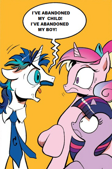 Size: 365x549 | Tagged: derpibooru import, dishevelled, exploitable meme, idw, meme, moustache, princess cadance, safe, screaming armor, shining armor, spoiler:comic, there will be blood, twilight sparkle