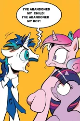 Size: 365x549 | Tagged: derpibooru import, dishevelled, exploitable meme, idw, meme, moustache, princess cadance, safe, screaming armor, shining armor, spoiler:comic, there will be blood, twilight sparkle