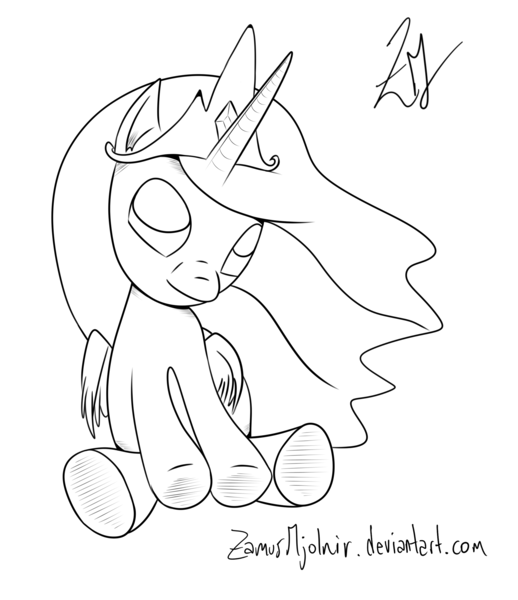 Size: 1900x2200 | Tagged: artist:zamusmjolnir, derpibooru import, filly, monochrome, princess celestia, safe, solo