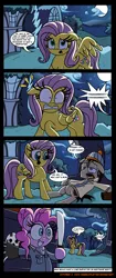 Size: 1000x2370 | Tagged: safe, artist:daniel-sg, derpibooru import, fluttershy, pinkie pie, ponified, earth pony, pegasus, pony, a nightmare on elm street, chester a. bum, clothes, comic, crossover, female, friday the 13th, full moon, halloween, homeless, jason voorhees, machete, mare, moon, night, open mouth, smiling, this man, tree, weapon, wide eyes