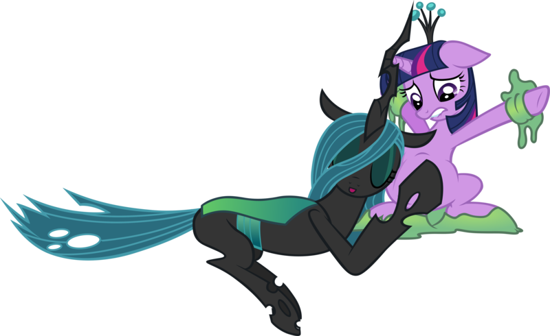 Size: 5531x3390 | Tagged: questionable, artist:badumsquish, derpibooru import, queen chrysalis, twilight sparkle, pony, unicorn, belly, bellyrubs, egg, female, femsub, image, lesbian, love, oviposition, png, preglight sparkle, pregnant, shipping, show accurate, show accurate porn, submissive, twisalis, twisub