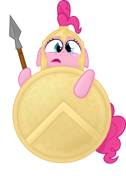 Size: 3000x4192 | Tagged: 300, artist:spier17, crossover, derpibooru import, helmet, pinkie pie, safe, shield, simple background, solo, sparta, spear, transparent background, vector