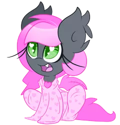 Size: 2000x2083 | Tagged: safe, artist:starlightlore, derpibooru import, oc, oc:heartbeat, unofficial characters only, bat pony, pony, clothes, cute, filly, footed sleeper, heart eyes, ocbetes, pajamas, simple background, solo, transparent background, wingding eyes
