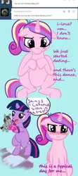 Size: 1000x2251 | Tagged: safe, artist:kuromi, derpibooru import, princess cadance, smarty pants, twilight sparkle, unicorn, ask, blushing, comic, doll, filly, filly twilight sparkle, teen princess cadance, tumblr, unicorn twilight, younger