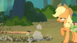 Size: 640x355 | Tagged: applejack, derpibooru import, meme, safe, scootaloo, screencap, solo, youtube caption