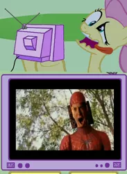 Size: 560x767 | Tagged: deepercutt, derp, derpibooru import, exploitable meme, faic, fluttershy, meme, obligatory pony, safe, spider-man, tv meme, youtube poop