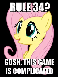 Size: 750x1000 | Tagged: artist:axemgr, derpibooru import, fluttershy, image macro, meme, painfully innocent fluttershy, rule 34, safe, solo