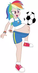 Size: 532x1033 | Tagged: safe, derpibooru import, edit, rainbow dash, equestria girls, belly button, big belly, football, human coloration, humanized, light skin, preggo dash, pregnant, pregnant edit, pregnant equestria girls, round belly, solo, teen pregnancy