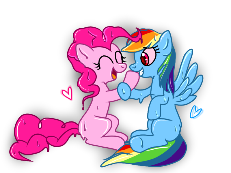 Size: 1024x768 | Tagged: safe, artist:fkandfriends, derpibooru import, pinkie pie, rainbow dash, gakpony, goo pony, original species, female, gak, lesbian, pinkie slime, pinkiedash, shipping, slime