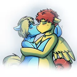 Size: 720x720 | Tagged: safe, artist:deyogee, derpibooru import, ponified, achievement hunter, blushing, gavin free, gay, kissing, male, mavin, michael jones, rooster teeth