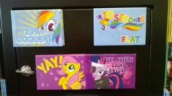 Size: 2592x1456 | Tagged: safe, derpibooru import, fluttershy, rainbow dash, twilight sparkle, pegasus, pony, unicorn, books-a-million, catchphrase, cutie mark, flying, future twilight, hooves, horn, looking at you, magnet, male, merchandise, open mouth, smiling, spread wings, stallion, teeth, wings