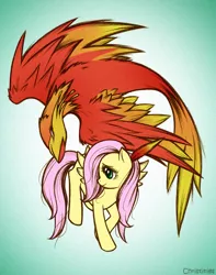 Size: 600x761 | Tagged: artist:christinies, bird, derpibooru import, duo, fluttershy, philomena, ponibooru import, safe